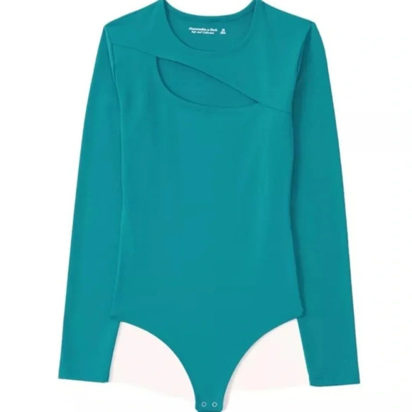 Abercrombie Cutout Crew Bodysuit Long Sleeve Teal - Picture 1 of 6